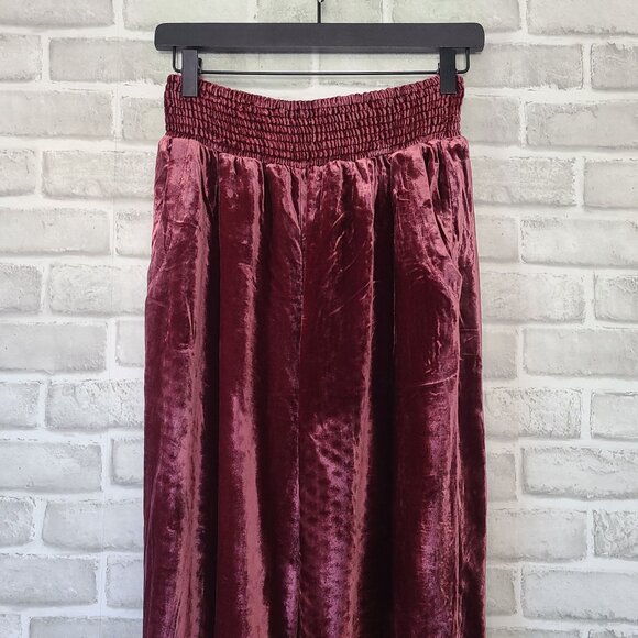 Anthropologie Gloria Velvet Velour Joggers Burgundy Womens Sm Athleisure - Picture 3 of 8